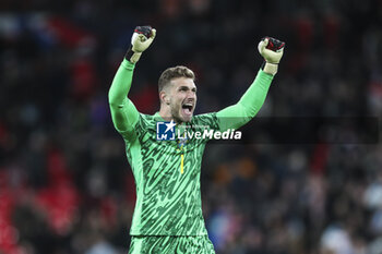 2024-03-23 - Brazil goalkeeper Bento celebrates his sides goal 0-1 during the International Friendly football match between England and Brazil on 23 March 2024 at Wembley Stadium in London, England - FOOTBALL - FRIENDLY GAME - ENGLAND V BRAZIL - FRIENDLY MATCH - SOCCER