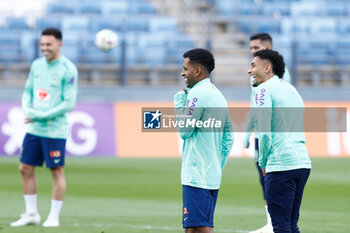 2024-03-25 - Rodrygo Goes and Rafinha of Brazil during the training session and press conference of Brazil Team prior the friendly football match against Spain on March 25, 2024 at Ciudad Deportiva Real Madrid in Valdebebas, Madrid, Spain - FOOTBALL - BRAZIL TRAINING AND PRESS CONFERENCE - FRIENDLY MATCH - SOCCER
