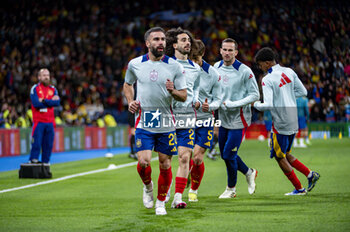 2024-03-26 - Daniel Carvajal of Spain with his teammates warming up during the friendly football match among the national teams of Spain and Brazil at Estadio Santiago Bernabeu, Madrid. - SPAIN VS BRAZIL - FRIENDLY MATCH - SOCCER