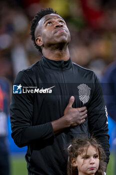 2024-03-26 - Vinicius Junior of Brazil sings the Brazilian national anthem during the friendly football match among the national teams of Spain and Brazil at Estadio Santiago Bernabeu, Madrid. - SPAIN VS BRAZIL - FRIENDLY MATCH - SOCCER
