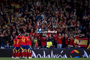 2024-03-26 - Rodrigo Cascante of Spain (C) celebrating his goal with his teammates during the friendly football match among the national teams of Spain and Brazil at Estadio Santiago Bernabeu, Madrid. - SPAIN VS BRAZIL - FRIENDLY MATCH - SOCCER