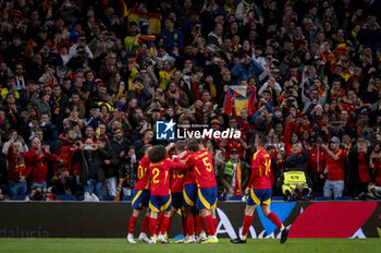 2024-03-26 - Rodrigo Cascante of Spain (C) celebrating his goal with his teammates during the friendly football match among the national teams of Spain and Brazil at Estadio Santiago Bernabeu, Madrid. - SPAIN VS BRAZIL - FRIENDLY MATCH - SOCCER