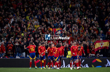 2024-03-26 - Rodrigo Cascante of Spain (L) celebrating his goal with his teammates during the friendly football match among the national teams of Spain and Brazil at Estadio Santiago Bernabeu, Madrid. - SPAIN VS BRAZIL - FRIENDLY MATCH - SOCCER