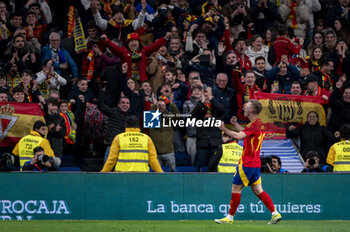2024-03-26 - Dani Olmo of Spain celebrates his goal during the friendly football match among the national teams of Spain and Brazil at Estadio Santiago Bernabeu, Madrid. - SPAIN VS BRAZIL - FRIENDLY MATCH - SOCCER