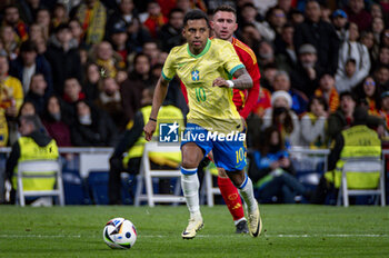 2024-03-26 - Rodrygo Goes of Brazil in action with the ball during the friendly football match among the national teams of Spain and Brazil at Estadio Santiago Bernabeu, Madrid. - SPAIN VS BRAZIL - FRIENDLY MATCH - SOCCER