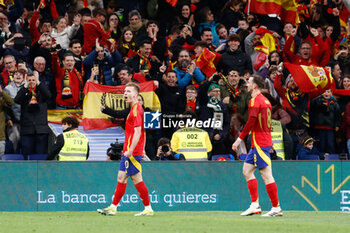 2024-03-26 - Dani Olmo of Spain celebrates a goal during the International friendly football match between Spain and Brazil on March 26, 2024 at Santiago Bernabeu stadium in Madrid, Spain - FOOTBALL - FRIENDLY GAME - SPAIN V BRAZIL - FRIENDLY MATCH - SOCCER