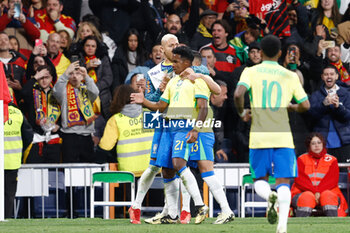 2024-03-26 - Endrick Felipe of Brazil celebrates a goal during the International friendly football match between Spain and Brazil on March 26, 2024 at Santiago Bernabeu stadium in Madrid, Spain - FOOTBALL - FRIENDLY GAME - SPAIN V BRAZIL - FRIENDLY MATCH - SOCCER