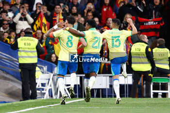 2024-03-26 - Lucas Paqueta of Brazil celebrates a goal during the International friendly football match between Spain and Brazil on March 26, 2024 at Santiago Bernabeu stadium in Madrid, Spain - FOOTBALL - FRIENDLY GAME - SPAIN V BRAZIL - FRIENDLY MATCH - SOCCER