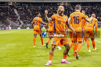 2024-03-26 - Memphis Depay of Netherlands celebrates after his sides first goal during the International Friendly football match between Germany and Netherlands on March 26, 2024 at Deutsche Bank Park in Frankfurt am Main, Germany - FOOTBALL - FRIENDLY GAME - GERMANY V NETHERLANDS - FRIENDLY MATCH - SOCCER