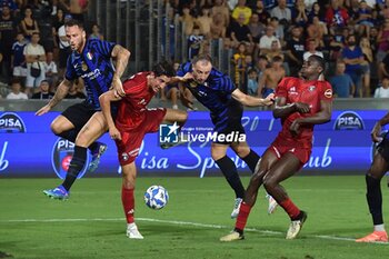 2024-08-02 - Marko Arnautovic (Inter, Samuele Angori (Pisa), Carlos Augusto (Inter), Idrissa Toure' (Pisa) fight for the ball. - PISA SC VS INTER - FC INTERNAZIONALE - FRIENDLY MATCH - SOCCER