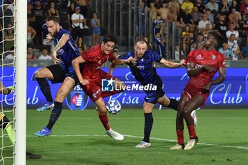 2024-08-02 - Marko Arnautovic (Inter, Samuele Angori (Pisa), Carlos Augusto (Inter), Idrissa Toure' (Pisa) fight for the ball. - PISA SC VS INTER - FC INTERNAZIONALE - FRIENDLY MATCH - SOCCER