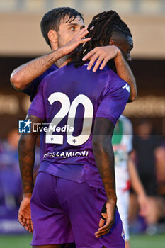 2024-07-19 - ACF Fiorentina's forward Moise Kean celebrates after scoring a goal with ACF Fiorentina's defender Luca Ranieri - ACF FIORENTINA VS AC REGGIANA - FRIENDLY MATCH - SOCCER