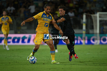 2024-08-03 - Anthony Oyono of Frosinone Calcio and Luca Pellegrini of S.S. Lazio during the friendly match between Frosinone Calcio vs S.S. Lazio 03rd August 2024 at the Benito Stirpe Stadium in Frosinone - FROSINONE VS LAZIO - FRIENDLY MATCH - SOCCER