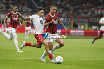 2024-08-13 - Samuele Vignato of AC Monza battle for the ball with Filippo Terracciano of AC Milan during AC Milan vs AC Monza , 2° edition of 