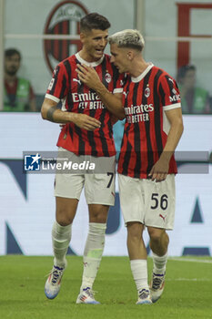 2024-08-13 - Alexis Saelemaekers of AC Milan  celebrates with Alvaro Morata of AC Milan  during AC Milan vs AC Monza , 2° edition of 