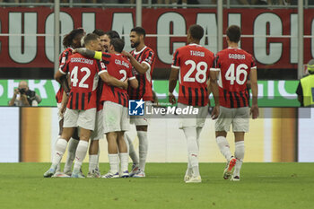 2024-08-13 - Alexis Saelemaekers of AC Milan  celebrates after scoring during AC Milan vs AC Monza , 2° edition of 