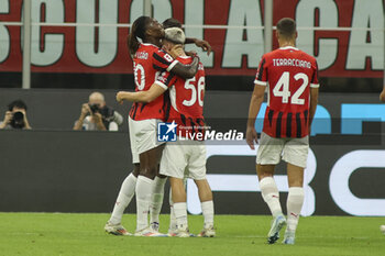 2024-08-13 - Alexis Saelemaekers of AC Milan  celebrates after scoring during AC Milan vs AC Monza , 2° edition of 