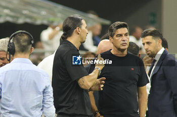 2024-08-13 - Zlatan Ibrahimovic Advisor of AC Milan speaks to Paulo Fonseca Head Coach of AC Milan during AC Milan vs AC Monza , 2° edition of 