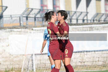 2024-08-13 - Valentina Giacinti (AS Roma Women) celebrates after scoring the goal 1-0 during the friendly match AS Roma Women - Napoli Femminile at the Domenico Bartolani stadium in Cisterna di Latina (LT) on 13 August 2024. - ROMA WOMEN VS NAPOLI FEMMINILE - FRIENDLY MATCH - SOCCER