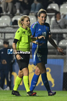 2024-10-25 - Referee Ioanna Allayyaiotou (CYP) and Cristiana Girelli (ITA) during the women's international friendly match between Italy and Malta FA at the Tre Fontane Stadium on October 25, 2024 in Rome, Italy. - ITALY WOMEN VS MALTA WOMEN - FRIENDLY MATCH - SOCCER