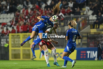 2024-10-25 - Maria Luisa Filangeri (ITA), Kailey Willis (MLT) and Emma Severini (ITA) in action during the women's international friendly match between Italy and Malta FA at the Tre Fontane Stadium on October 25, 2024 in Rome, Italy. - ITALY WOMEN VS MALTA WOMEN - FRIENDLY MATCH - SOCCER