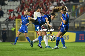 2024-10-25 - Maria Luisa Filangeri (ITA), Kailey Willis (MLT) and Emma Severini (ITA) in action during the women's international friendly match between Italy and Malta FA at the Tre Fontane Stadium on October 25, 2024 in Rome, Italy. - ITALY WOMEN VS MALTA WOMEN - FRIENDLY MATCH - SOCCER