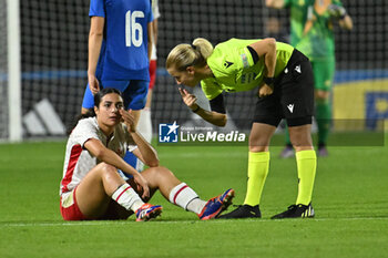 2024-10-25 - Maria Farrugia (MLT) and Referee Ioanna Allayyaiotou (CYP) in action during the women's international friendly match between Italy and Malta FA at the Tre Fontane Stadium on October 25, 2024 in Rome, Italy. - ITALY WOMEN VS MALTA WOMEN - FRIENDLY MATCH - SOCCER