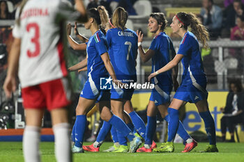 2024-10-25 - Italy team celebrates after scoring the gol of 4-0 in action during the women's international friendly match between Italy and Malta FA at the Tre Fontane Stadium on October 25, 2024 in Rome, Italy. - ITALY WOMEN VS MALTA WOMEN - FRIENDLY MATCH - SOCCER