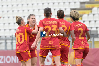 2024-02-07 - Emilie Haavi (AS Roma Women); celebrates after scoring the goal 1-0 during the Italian women's  Italian Cup 2023/2024 match between AS Roma Women vs SSC Napoli Women at the Tre Fontane stadium in Rome on 0t February 2024. - AS ROMA VS NAPOLI FEMMINILE - WOMEN ITALIAN CUP - SOCCER