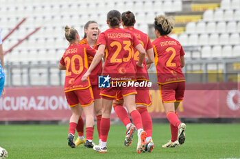2024-02-07 - Emilie Haavi (AS Roma Women); celebrates after scoring the goal 1-0 during the Italian women's  Italian Cup 2023/2024 match between AS Roma Women vs SSC Napoli Women at the Tre Fontane stadium in Rome on 0t February 2024. - AS ROMA VS NAPOLI FEMMINILE - WOMEN ITALIAN CUP - SOCCER