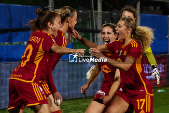 2024-05-24 - Manuela Giugliano, Sanne Troelsgaard Alaya Pilgrim, Camelia Caesar of Roma celebrate for winning the Italian Cup during the Italy Cup women final match between AS Roma Women and AC Fiorentina Women at Stadio Dino Manuzzi on May 24, 2024 in Cesena, Italy. ©Photo: Cinzia Camela. - FINAL - AS ROMA VS ACF FIORENTINA - WOMEN ITALIAN CUP - SOCCER