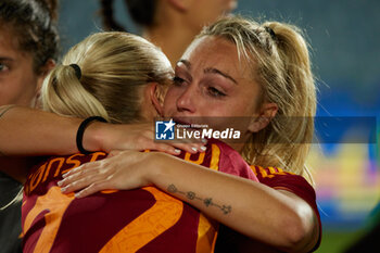 2024-05-24 - AS Roma players Anja Sonstevold and Giada Greggi, celebrate the win after the Women Supercup match betweeen AS Roma and ACF Fiorentina at Dino Manuzzi Stadium on May 24, 2024 in Cesena, Italy. ©Photo: Cinzia Camela. - FINAL - AS ROMA VS ACF FIORENTINA - WOMEN ITALIAN CUP - SOCCER