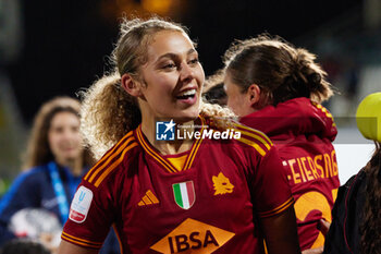 2024-05-24 - Alayah Pilgrim of Roma celebrates for winning the Italian Cup during the Italy Cup women final match between AS Roma Women and AC Fiorentina Women at Stadio Dino Manuzzi on May 24, 2024 in Cesena, Italy. ©Photo: Cinzia Camela. - FINAL - AS ROMA VS ACF FIORENTINA - WOMEN ITALIAN CUP - SOCCER