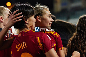 2024-05-24 - Saki Kumagai and Alayah Pilgrim of Roma celebrate for winning the Italian Cup during the Italy Cup women final match between AS Roma Women and AC Fiorentina Women at Stadio Dino Manuzzi on May 24, 2024 in Cesena, Italy. ©Photo: Cinzia Camela. - FINAL - AS ROMA VS ACF FIORENTINA - WOMEN ITALIAN CUP - SOCCER