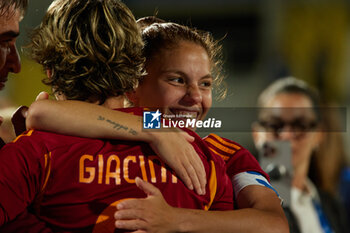 2024-05-24 - Manuela Giugliano and Valentina Giacinti of Roma celebrate for winning the Italian Cup during the Italy Cup women final match between AS Roma Women and AC Fiorentina Women at Stadio Dino Manuzzi on May 24, 2024 in Cesena, Italy. ©Photo: Cinzia Camela. - FINAL - AS ROMA VS ACF FIORENTINA - WOMEN ITALIAN CUP - SOCCER