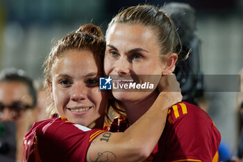 2024-05-24 - Manuela Giugliano and Emilie Haavi of Roma celebrate the winning of the Italian Cup during the Italy Cup women final match between AS Roma Women and AC Fiorentina Women at Stadio Dino Manuzzi on May 24, 2024 in Cesena, Italy. ©Photo: Cinzia Camela. - FINAL - AS ROMA VS ACF FIORENTINA - WOMEN ITALIAN CUP - SOCCER