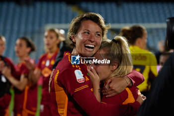 2024-05-24 - Valentina Giacinti and Giada Greggi of AS Roma, celebrate after winning the Women Italy Cup match against ACF Fiorentina at Dino Manuzzi Stadium on May 24, 2024 in Cesena, Italy. ©Photo: Cinzia Camela. - FINAL - AS ROMA VS ACF FIORENTINA - WOMEN ITALIAN CUP - SOCCER