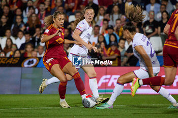 2024-05-24 - Alayah Pilgrim of AS Roma, Emma Scou Farge and Marina Georgieva of Fiorentina compete for the ball during the match between AS Roma v ACF Fiorentina at Dino Manuzzi Stadium on May 24, 2024 in Cesena, Italy. ©Photo: Cinzia Camela. - FINAL - AS ROMA VS ACF FIORENTINA - WOMEN ITALIAN CUP - SOCCER