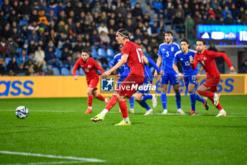 2024-03-26 - Turkiye’s Bertug Yildirim shoots a penalty kick - EURO 2025 U21 - QUALIFYING - ITALY VS TURKEY - UEFA EUROPEAN - SOCCER