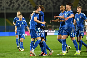 2024-03-22 - Giovanni Fabbian (Italy) celebrated by his teammate after his goal - EURO 2025 U21 - QUALIFYING - ITALY V LATVIA - UEFA EUROPEAN - SOCCER
