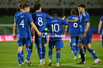 2024-03-22 - Giovanni Fabbian (Italy) celebrated by his team mate after his goal - EURO 2025 U21 - QUALIFYING - ITALY V LATVIA - UEFA EUROPEAN - SOCCER