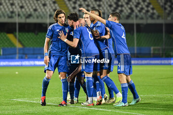 2024-03-22 - Giovanni Fabbian (Italy) celebrated by his team mate after his goal - EURO 2025 U21 - QUALIFYING - ITALY V LATVIA - UEFA EUROPEAN - SOCCER