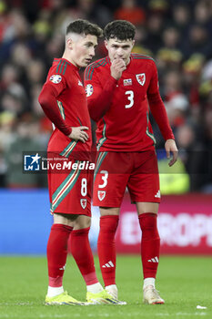 2024-03-21 - Neco Williams (3) and Harry Wilson (8) of Wales during the UEFA Euro 2024, Play-off football match between Wales and Finland on 21 March 2024 at Cardiff City Stadium in Cardiff, Wales - FOOTBALL - EURO 2024 - PLAY OFF - WALES V FINLAND - UEFA EUROPEAN - SOCCER