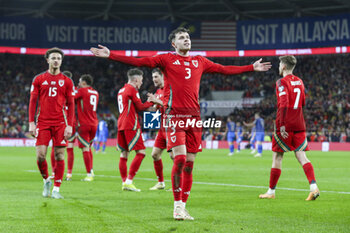 2024-03-21 - Neco Williams (3) of Wales celebrates his goal 2-0 during the UEFA Euro 2024, Play-off football match between Wales and Finland on 21 March 2024 at Cardiff City Stadium in Cardiff, Wales - FOOTBALL - EURO 2024 - PLAY OFF - WALES V FINLAND - UEFA EUROPEAN - SOCCER