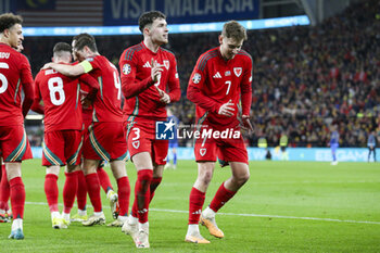 2024-03-21 - Neco Williams (3) of Wales celebrates his goal 2-0 with David Brooks during the UEFA Euro 2024, Play-off football match between Wales and Finland on 21 March 2024 at Cardiff City Stadium in Cardiff, Wales - FOOTBALL - EURO 2024 - PLAY OFF - WALES V FINLAND - UEFA EUROPEAN - SOCCER