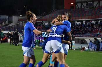 2024-04-05 - Italy's Agnese Bonfantini e Michela Cambiaghi celebrate during the Women's European Qualifiers 2025 match 
Italy vs Us Netherlands at the Gigi Marulla Stadium in Cosenza, Italy on 
April 5, 2024 - WOMEN'S EURO 2025 - ITALY VS NETHERLANDS - UEFA EUROPEAN - SOCCER