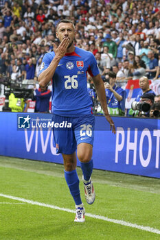 2024-06-30 - Slovakia Ivan Schranz celebrates his goal 0-1 during the UEFA Euro 2024, Round of 16 football match between England and Slovakia on 30 June 2024 at Veltins-Arena in Gelsenkirchen, Germany - FOOTBALL - EURO 2024 - 1/8 - ENGLAND V SLOVAKIA - UEFA EUROPEAN - SOCCER