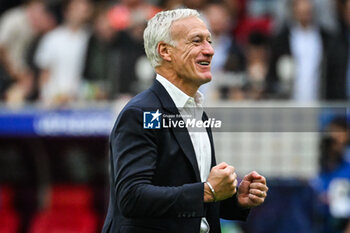 2024-07-01 - Didier DESCHAMPS of France celebrates the victory during the UEFA Euro 2024, Round of 16 football match between France and Belgium on 1 July 2024 at Merkur Spiel-Arena in Dusseldorf, Germany - FOOTBALL - EURO 2024 - 1/8 - FRANCE V BELGIUM - UEFA EUROPEAN - SOCCER