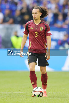 2024-07-01 - Arthur Theate of Belgium during the UEFA Euro 2024, Round of 16 football match between France and Belgium on 1 July 2024 at Merkur Spiel-Arena in Dusseldorf, Germany - FOOTBALL - EURO 2024 - 1/8 - FRANCE V BELGIUM - UEFA EUROPEAN - SOCCER