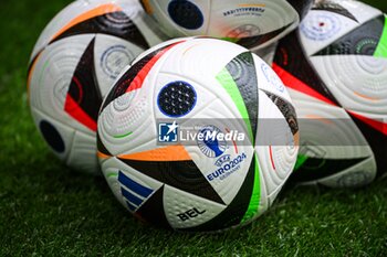 2024-07-01 - Illustration of the Adidas match balls during the UEFA Euro 2024, Round of 16 football match between France and Belgium on 1 July 2024 at Merkur Spiel-Arena in Dusseldorf, Germany - FOOTBALL - EURO 2024 - 1/8 - FRANCE V BELGIUM - UEFA EUROPEAN - SOCCER